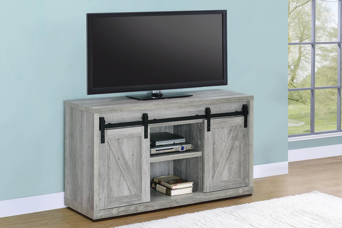 Brockton 48-Inch 3-Shelf Sliding Doors TV Console Grey Driftwood