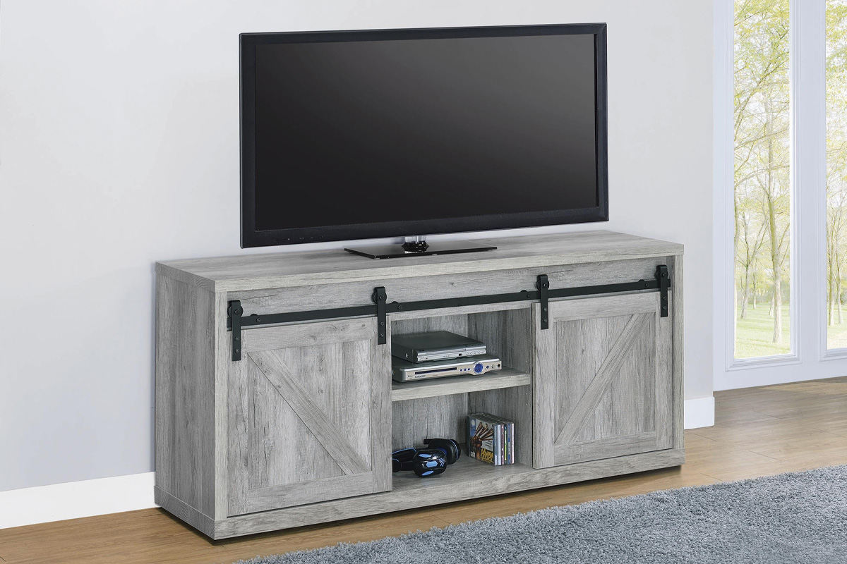 Brockton 59-Inch 3-Shelf Sliding Doors TV Console Grey Driftwood