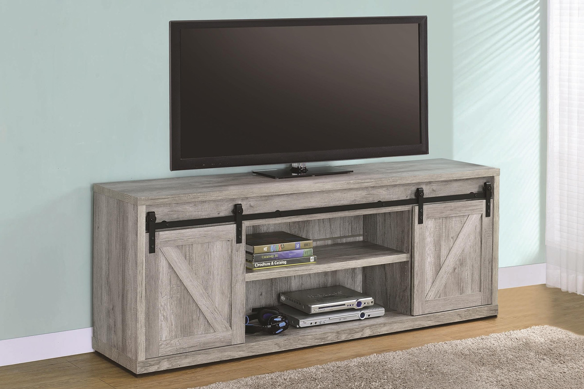 Brockton 71-Inch 3-Shelf Sliding Doors TV Console Grey Driftwood