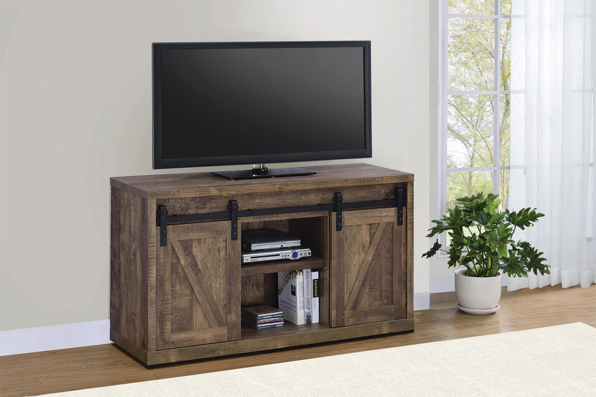 Brockton 48-Inch 3-Shelf Sliding Doors TV Console Rustic Oak
