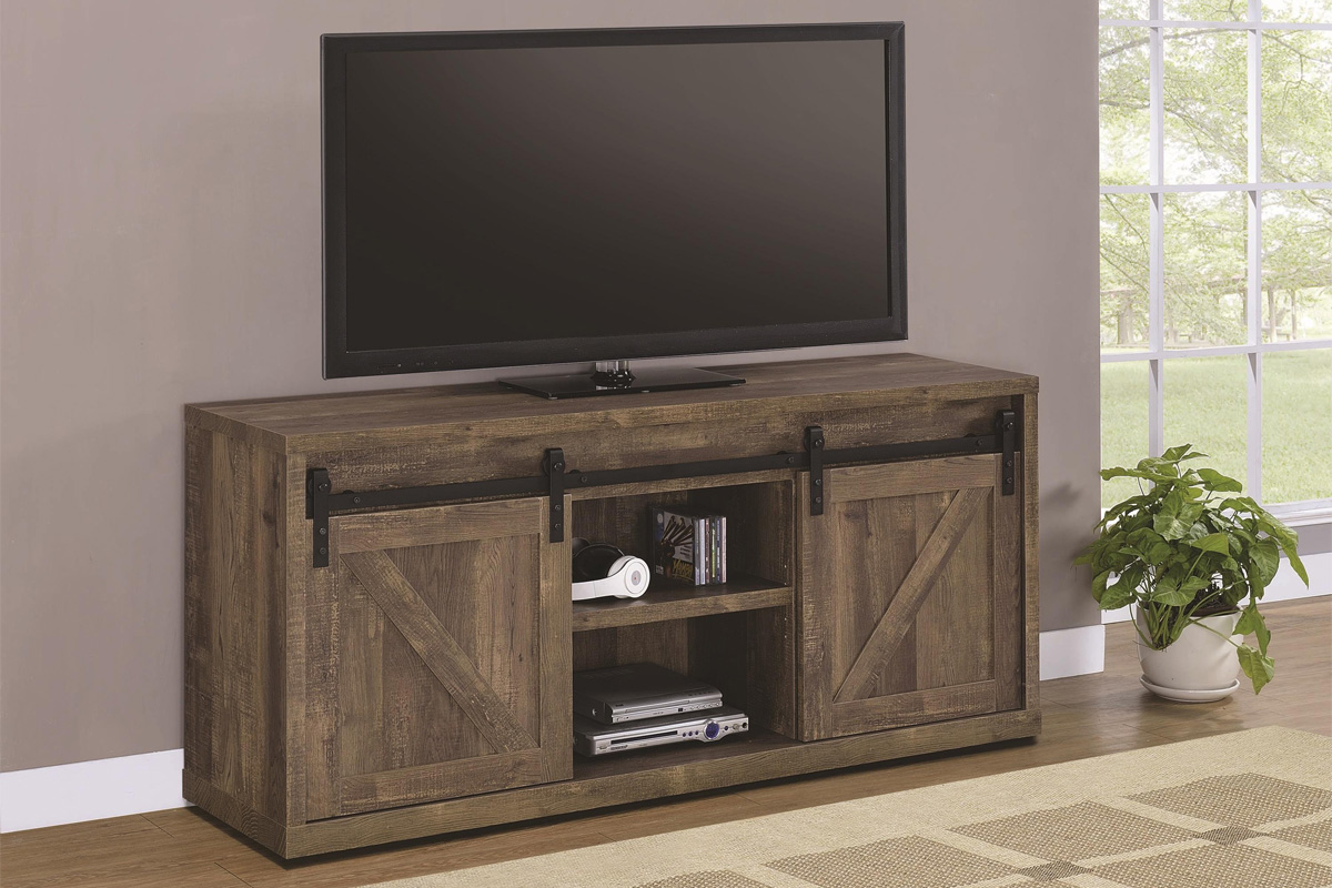 Brockton 59-Inch 3-Shelf Sliding Doors TV Console Rustic Oak