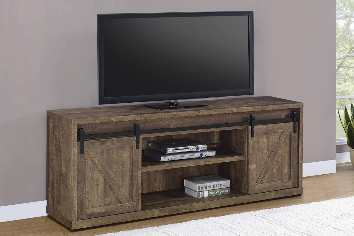 Brockton 71-Inch 3-Shelf Sliding Doors TV Console Rustic Oak