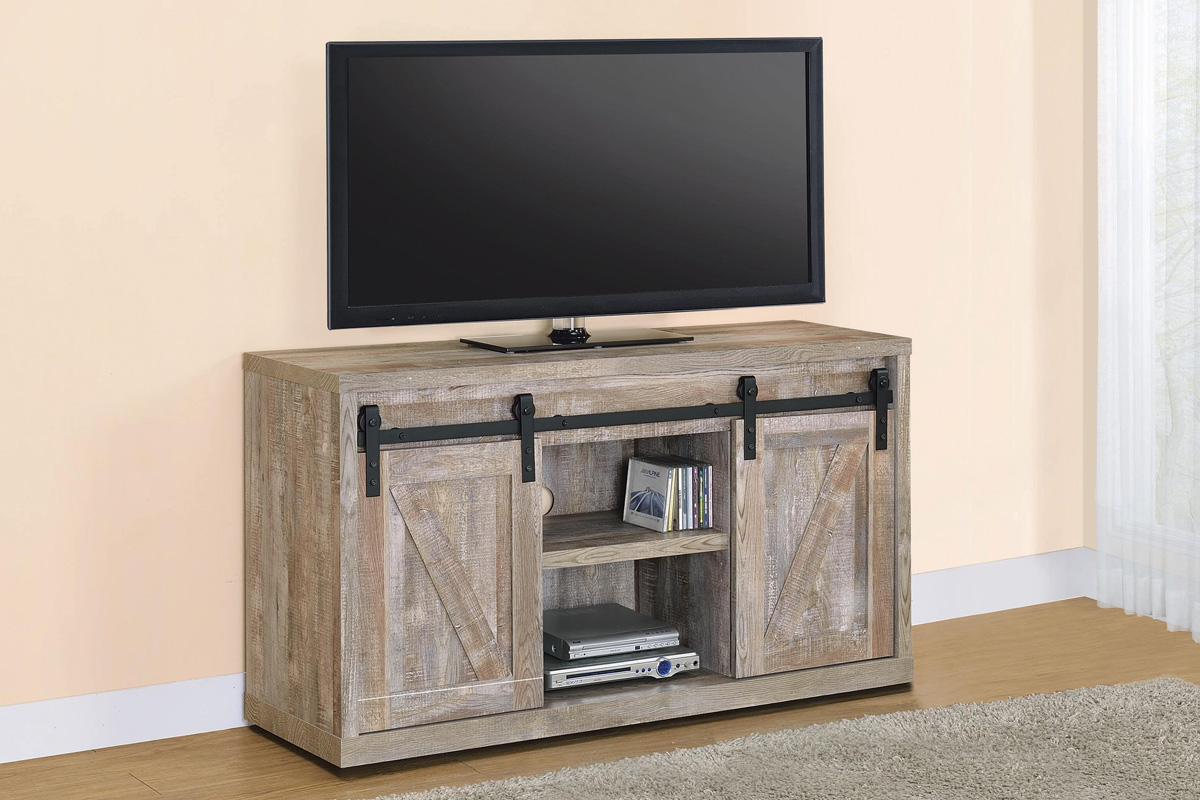 Brockton 48-Inch 3-Shelf Sliding Doors TV Console Weathered Oak