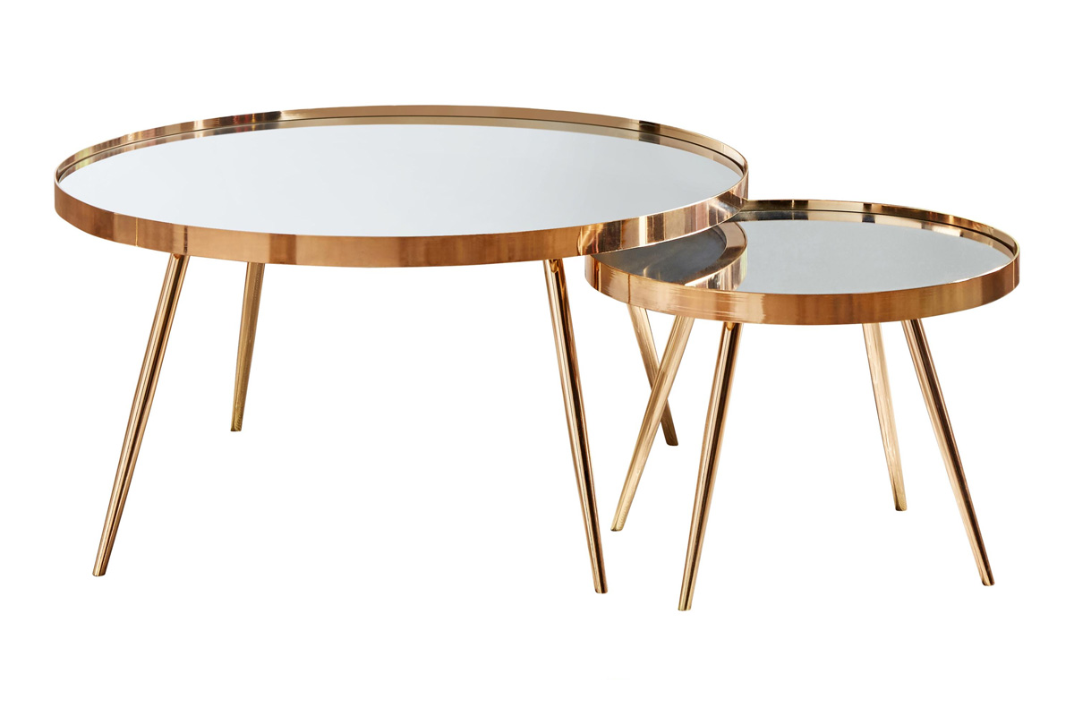 2 Pcs Set Kaelyn Round Top Nesting Coffee Table Mirror And Gold