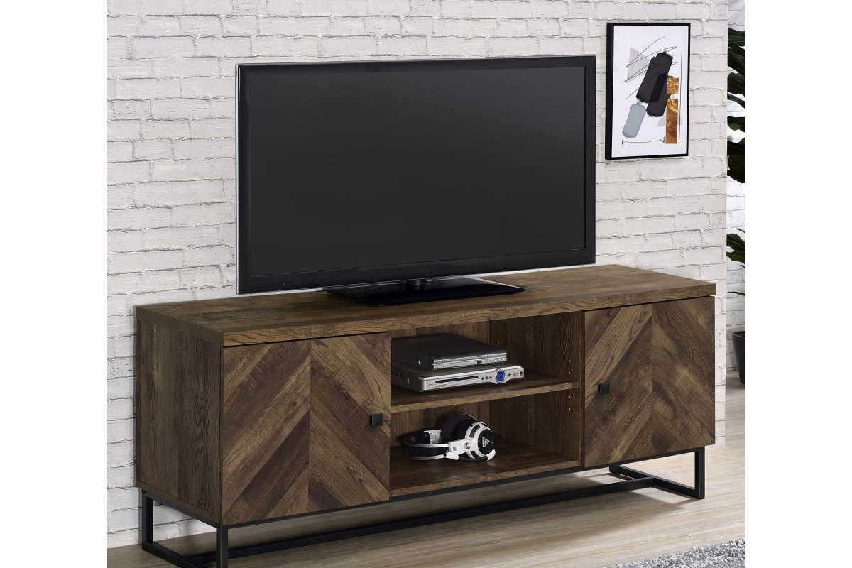 Myles 2-Door TV Console With Adjustable Shelves Rustic Oak Herringbone