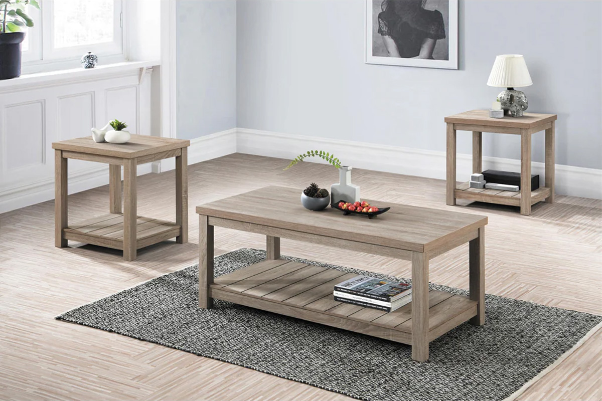 3 Pcs Colter Occasional Coffee Table Set Open Shelves Greige