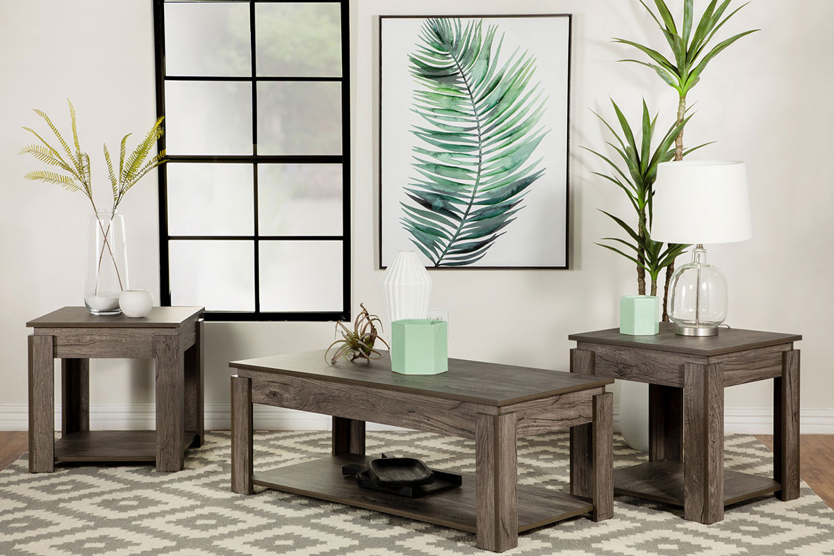 3 Pcs Donal Occasional Coffee Table Set Open Shelves Weathered Grey
