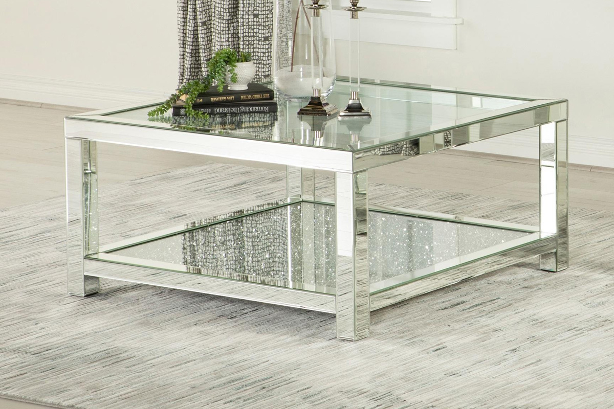 Valentina Rectangular Coffee Table With Glass Top Mirror