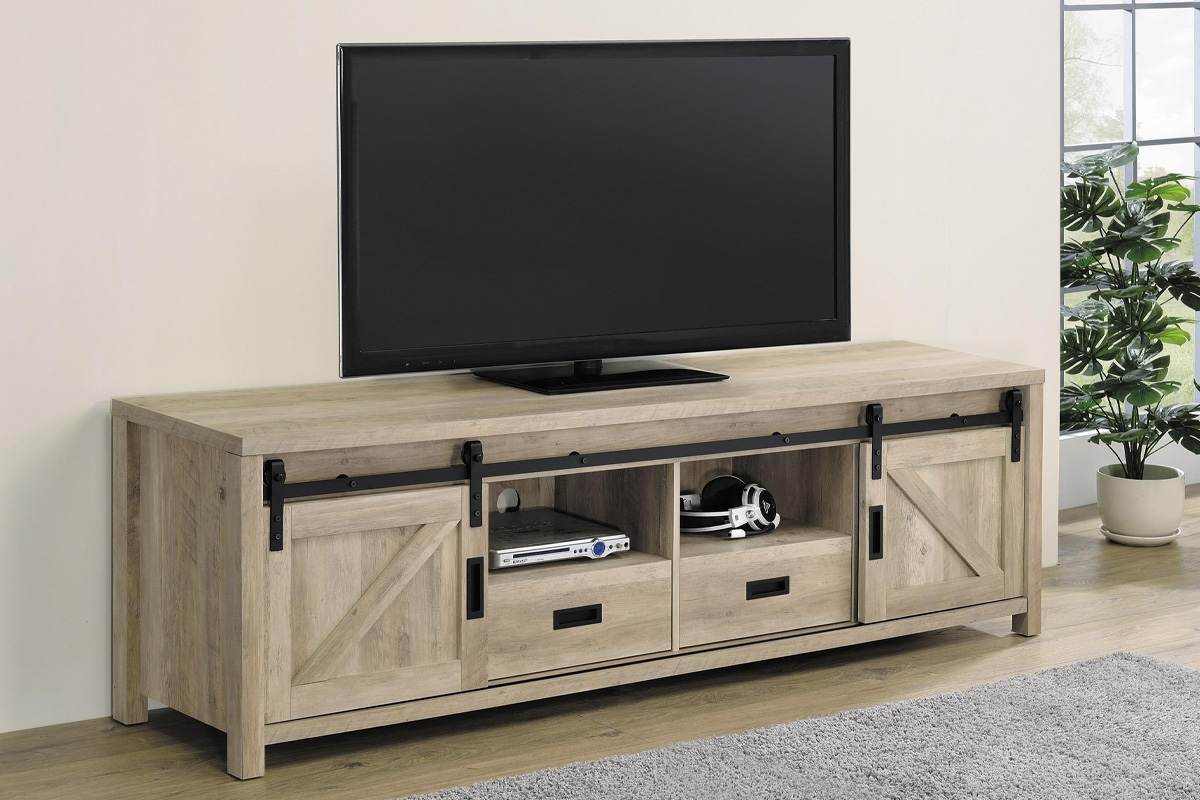 Madra Rectangular TV Console With 2 Sliding Doors Antique Pine