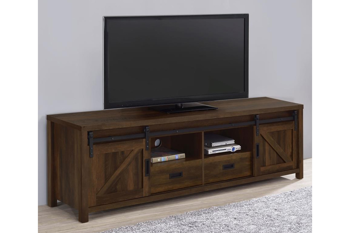 Madra Rectangular TV Console With 2 Sliding Doors Dark Pine