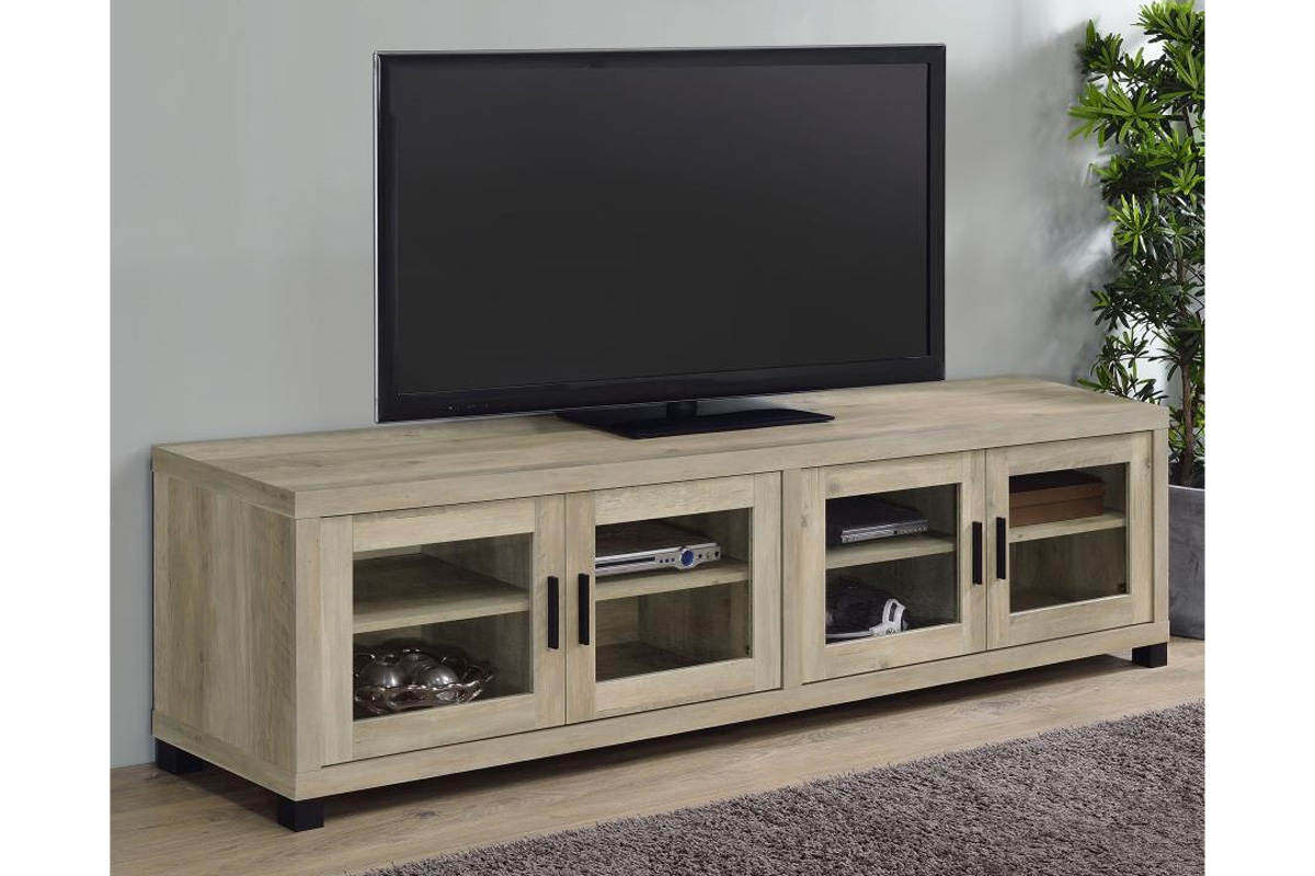 Sachin Rectangular TV Console With Glass Doors Antique Pine