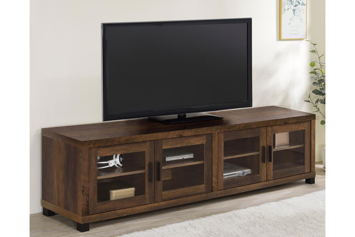Sachin Rectangular TV Console With Glass Doors Dark Pine