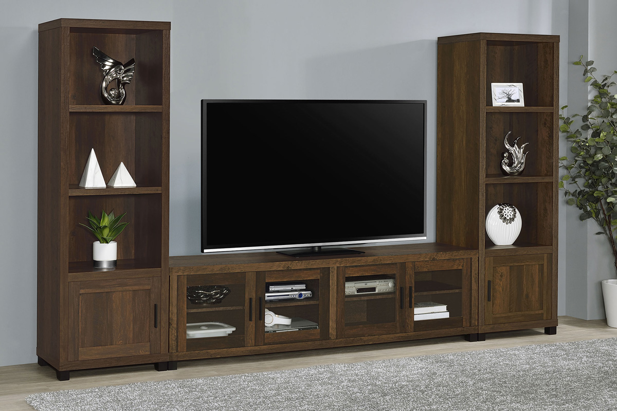 3 Pcs Set Sachin Entertainment Center With 79″ TV Stand Dark Pine
