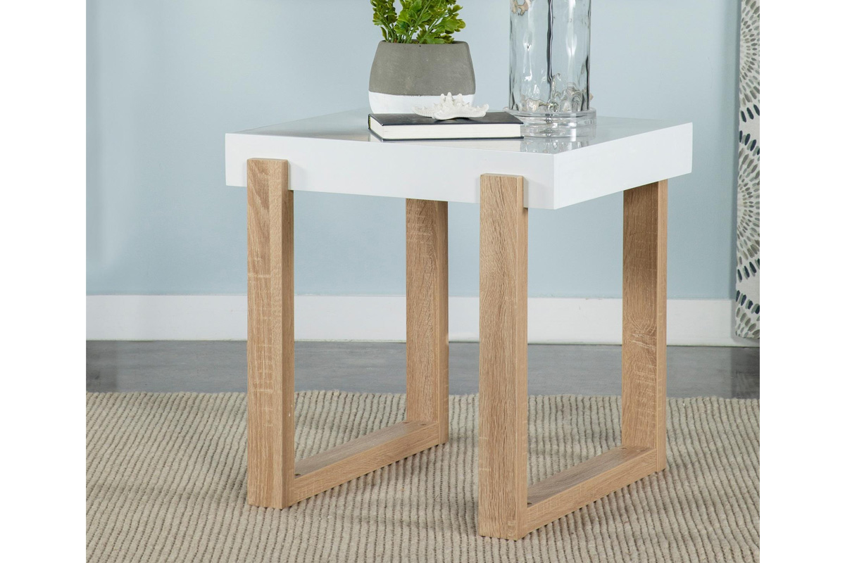 Pala Rectangular End Table With Sled Base White High Gloss And Natural