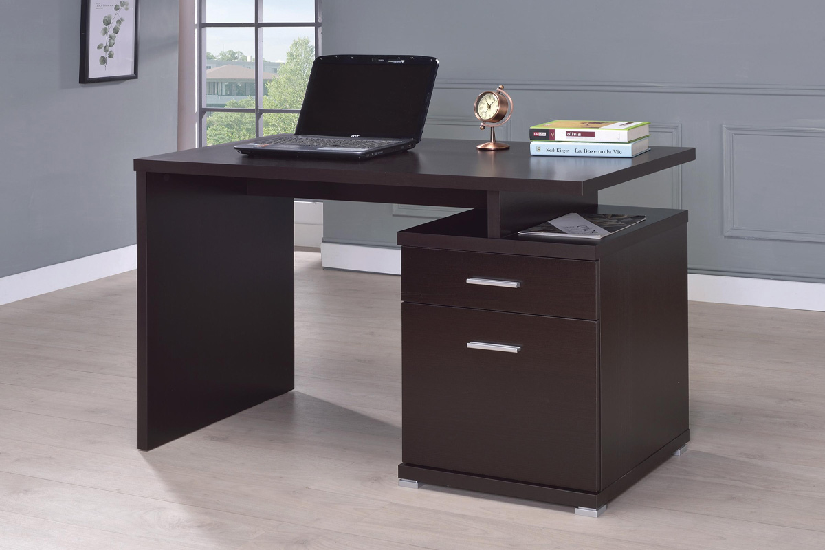 Irving 2-Drawer Office Desk With Cabinet Cappuccino