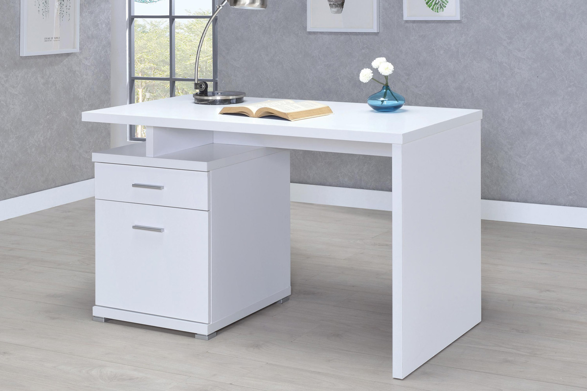 Irving 2-Drawer Office Desk With Cabinet White