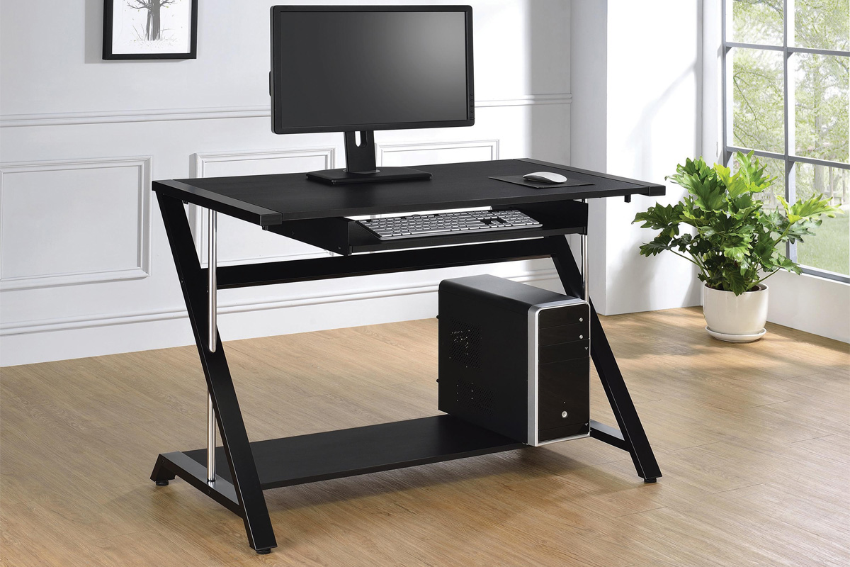 Mallet Computer Desk With Bottom Shelf Black