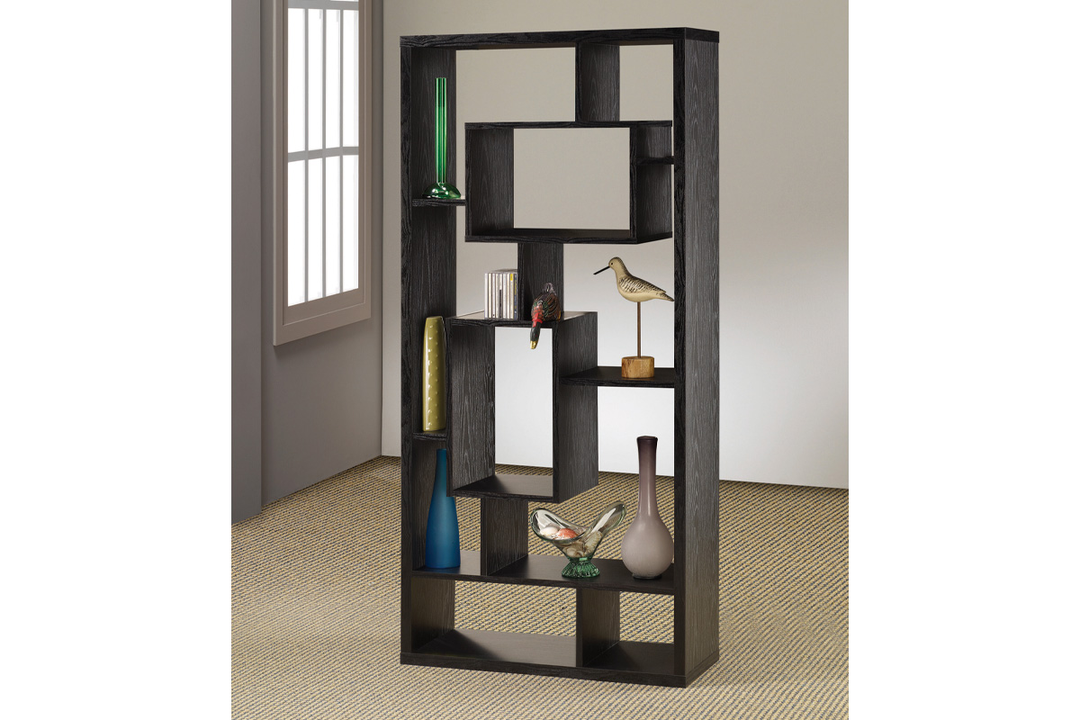 Howie 10-Shelf Bookcase Black Oak