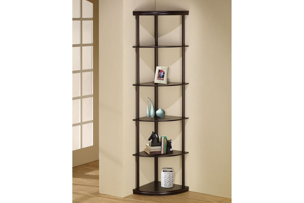 Bonwick 5-Shelf Corner Bookshelf Cappuccino