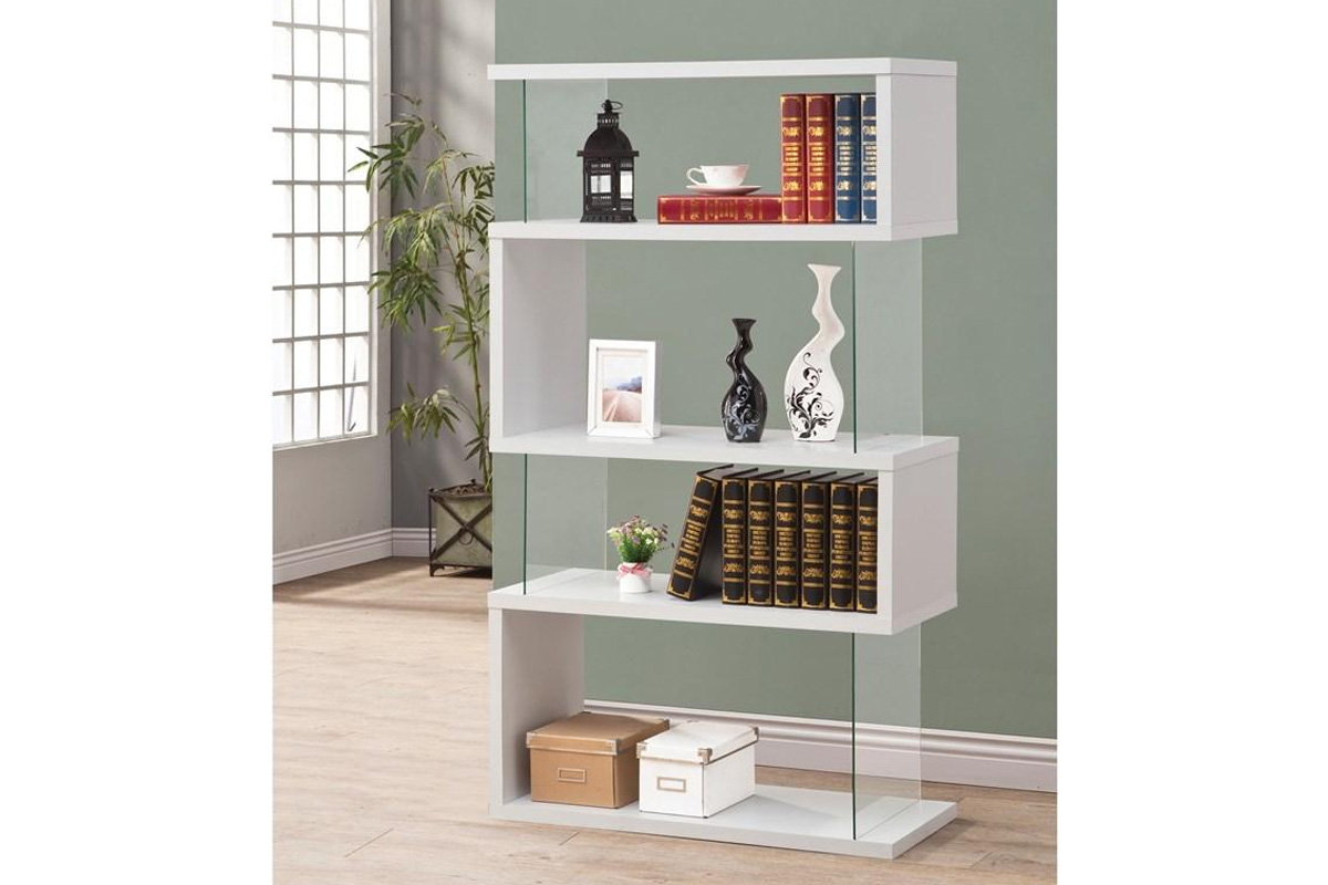 Emelle 4-Shelf Bookcase With Glass Panels White And Clear
