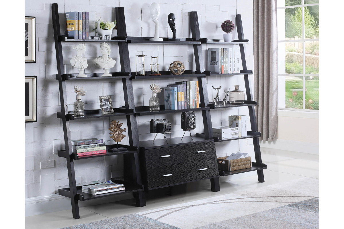 3 Pcs Bower Modern Ladder Bookcase Set Cappuccino