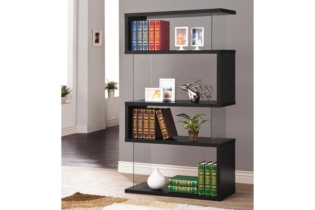 Emelle 4-Shelf Bookcase With Glass Panels Black  And Clear