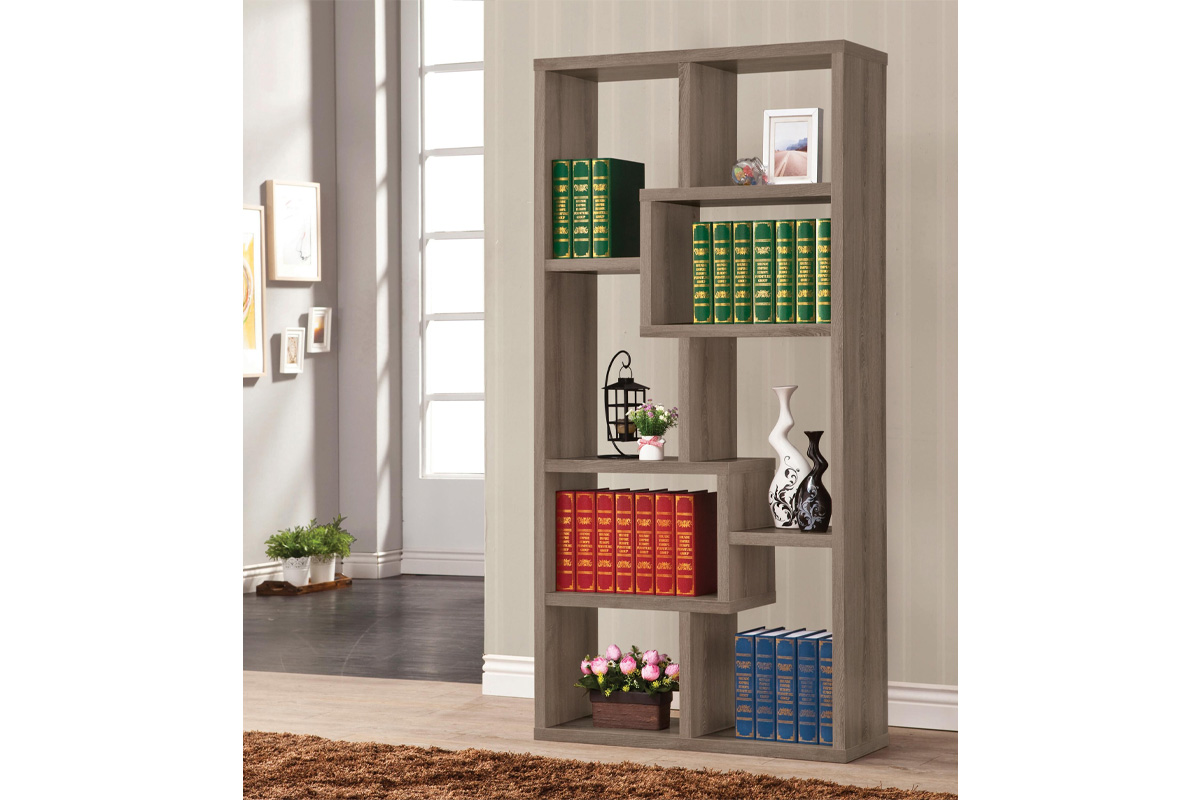 Theo 10-Shelf Bookcase Weathered Grey
