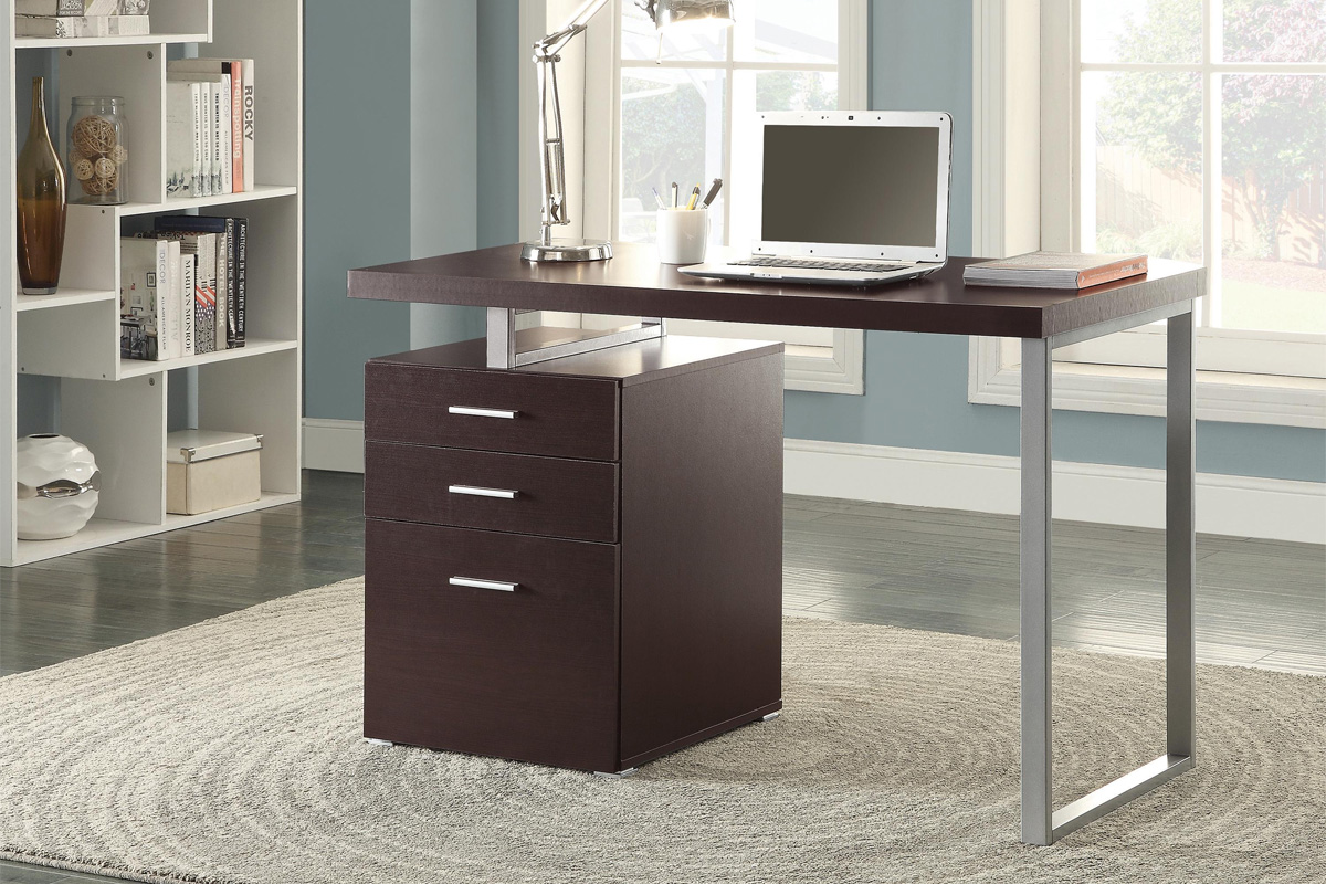 Brennan 3-Drawer Contemporary Writing Desk Cappuccino