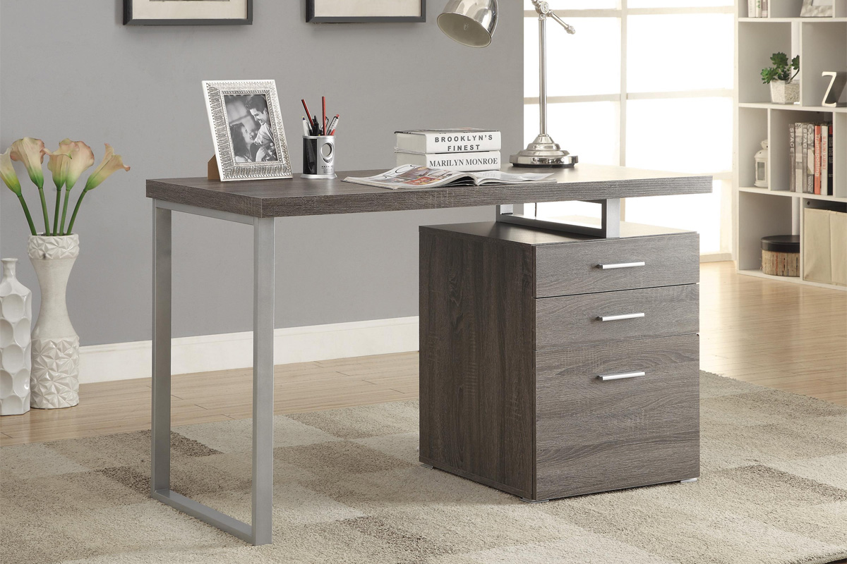Brennan 3-Drawer Contemporary Writing Desk Weathered Grey