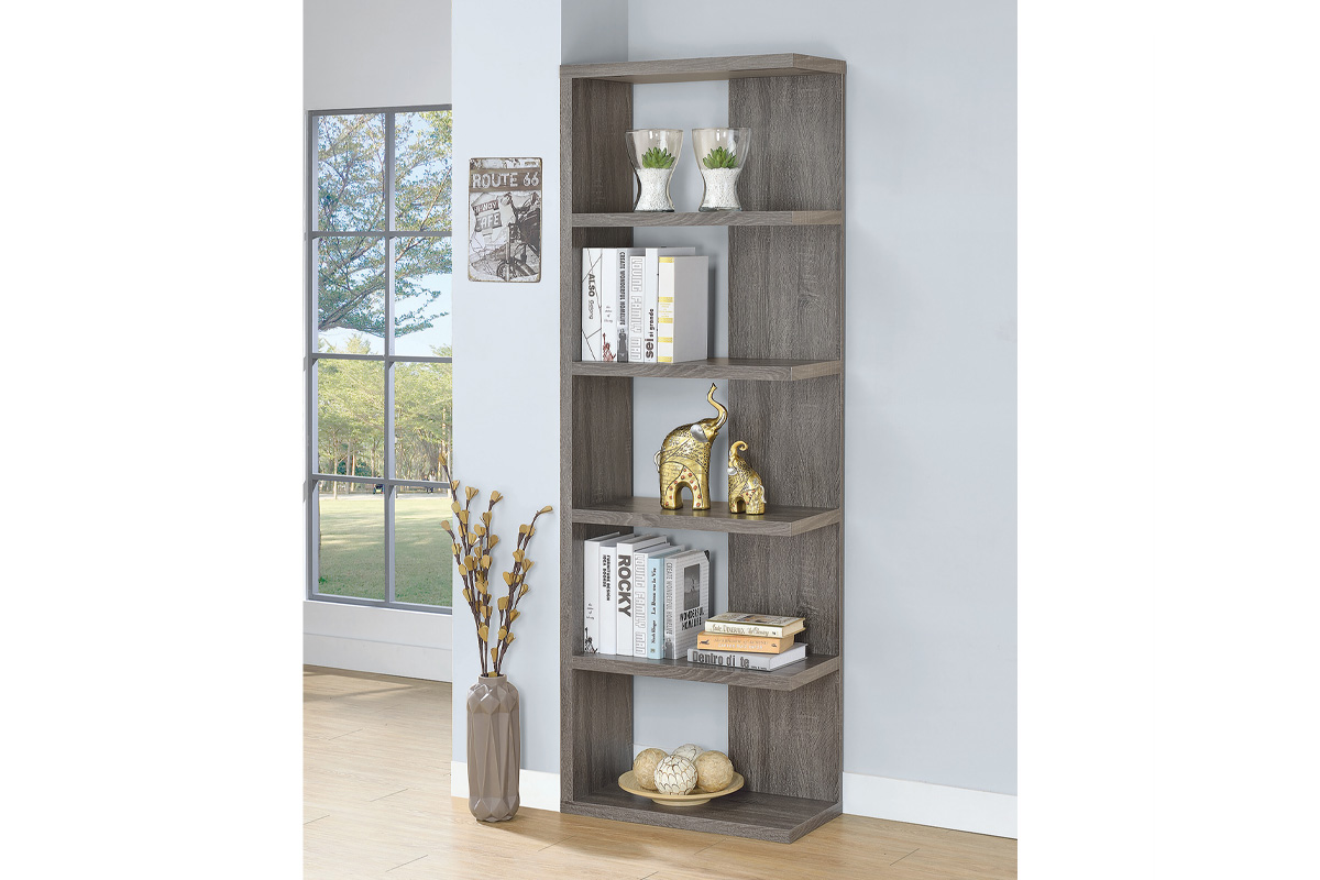 Harrison 5-Tier Bookcase Weathered Grey