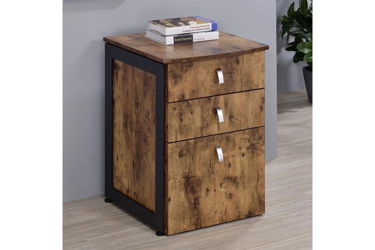Estrella 3-Drawer File Cabinet Antique Nutmeg And Gunmetal
