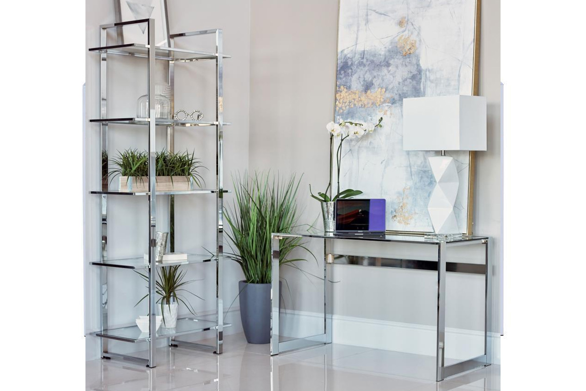 Hartford Glass Top Writing Desk Chrome