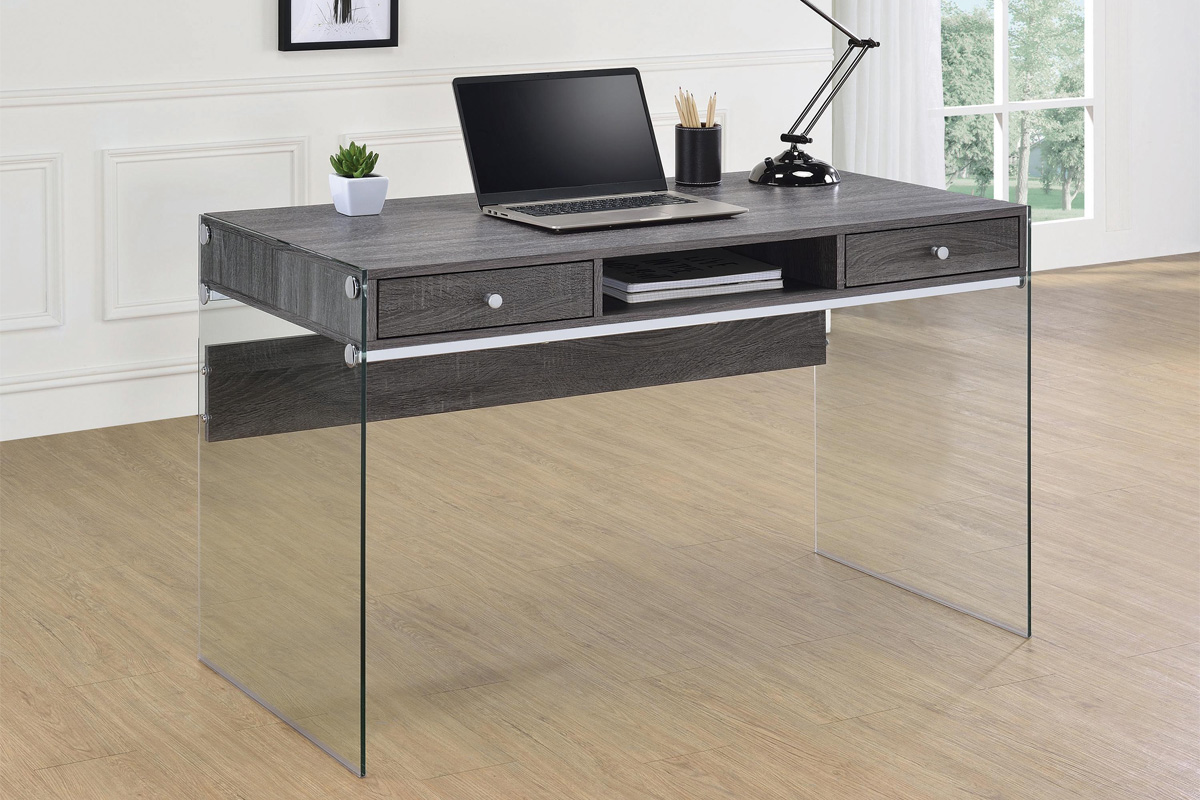 Dobrev 2-Drawer Writing Desk Weathered Grey And Clear