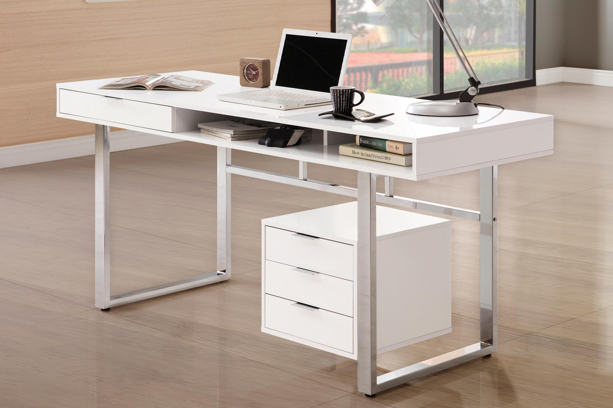 Whitman 4-Drawer Writing Desk Glossy White