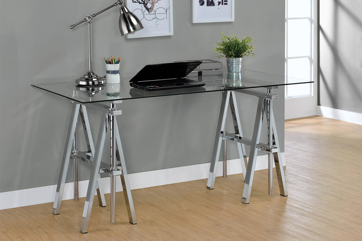 Statham Glass Top Adjustable Writing Desk Clear And Chrome