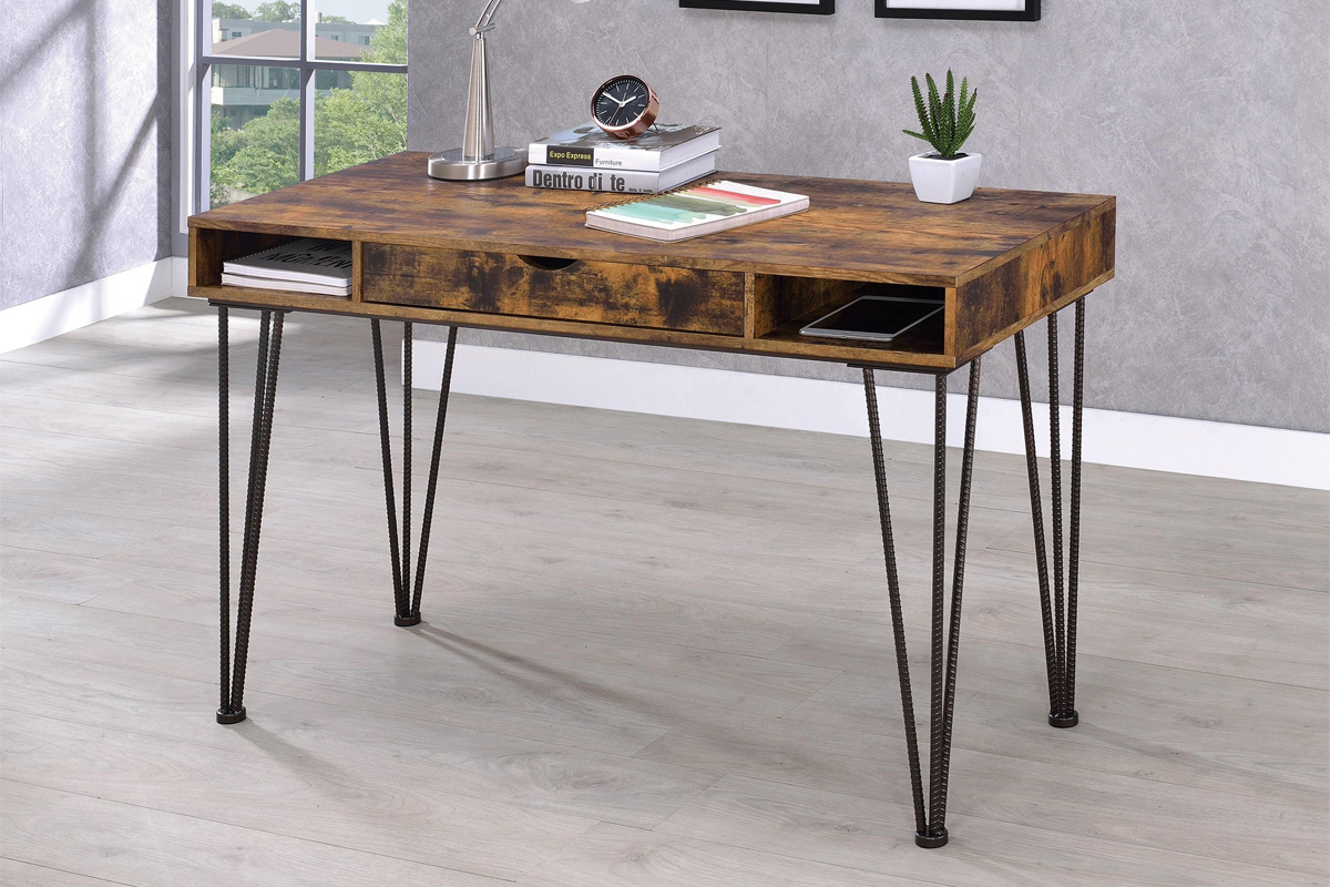 Olvera 1-Drawer Writing Desk Antique Nutmeg And Dark Bronze