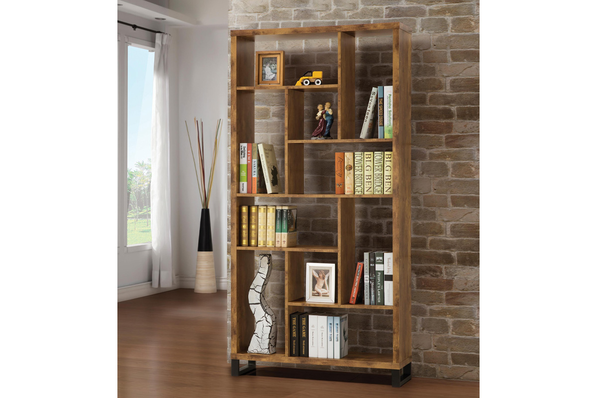 Delwin 10-Shelf Bookcase Antique Nutmeg