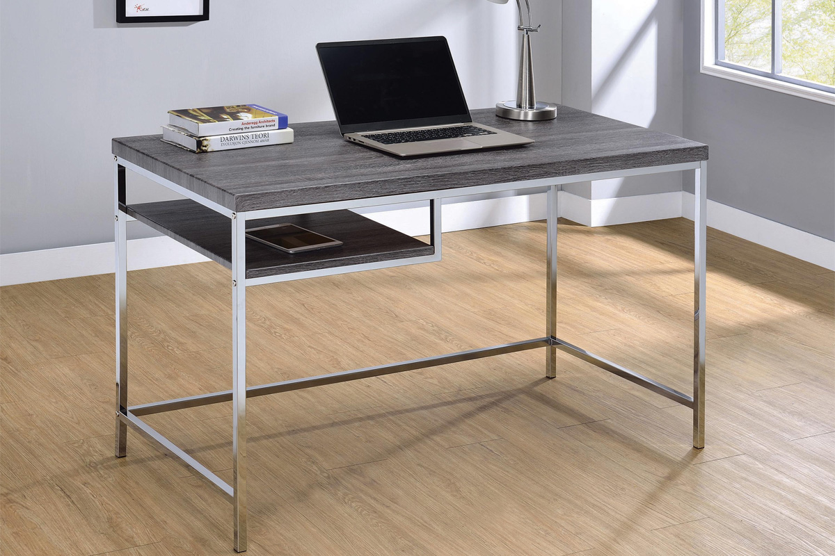 Kravitz Rectangular Writing Desk Weathered Grey And Chrome