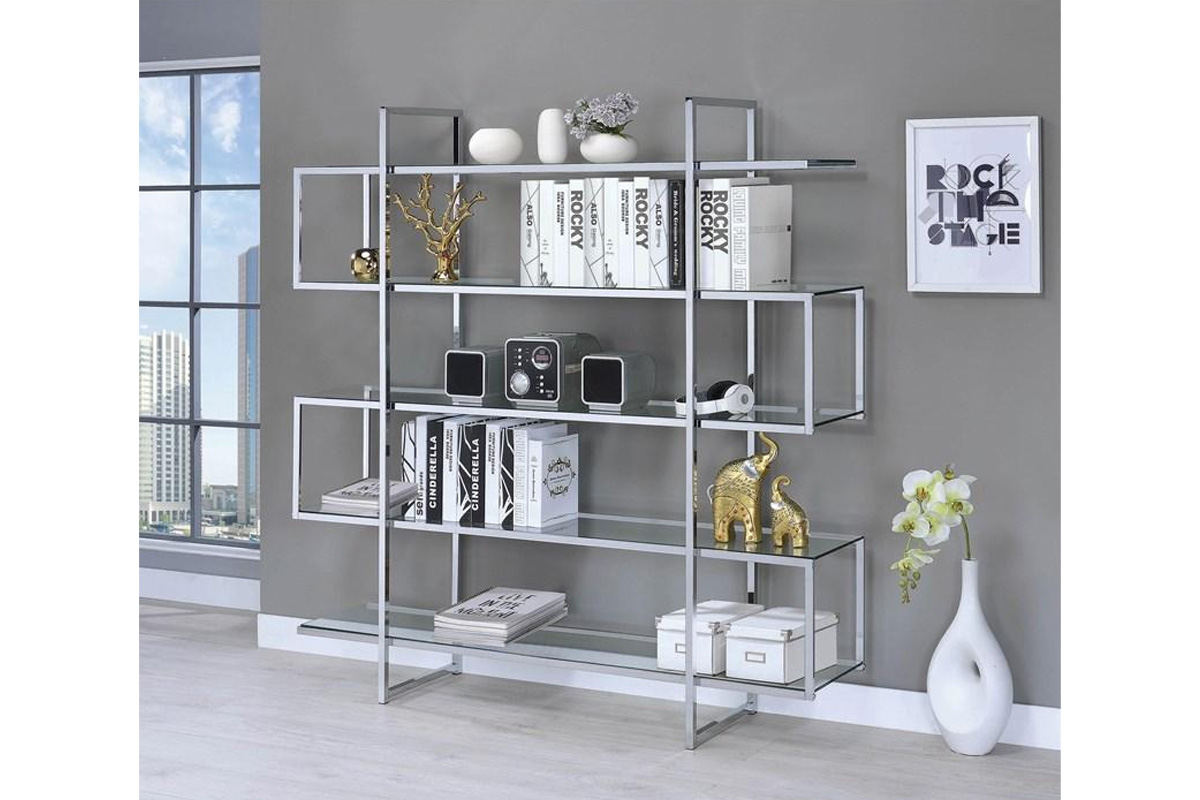 Elmer 5-Shelf Bookcase Chrome And Clear