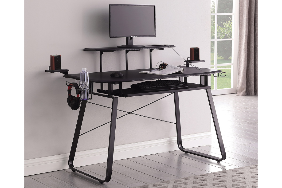 Alfie Gaming Desk With USB Ports Gunmetal