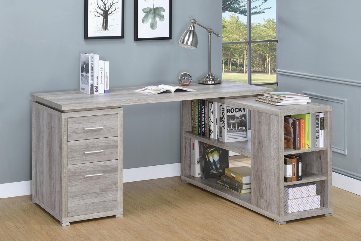Yvette L-Shape Modern Office Desk Light Grey