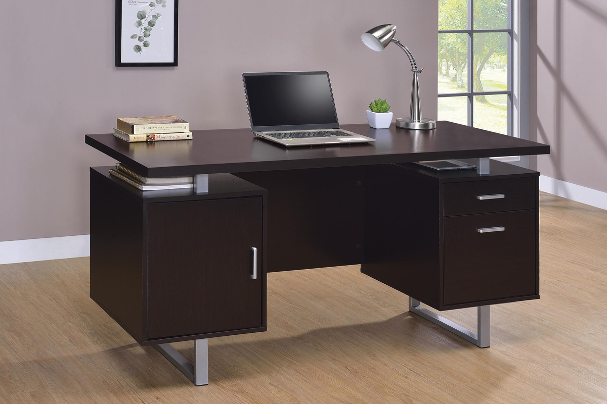 Lawtey Rectangular Storage Office Desk Cappuccino