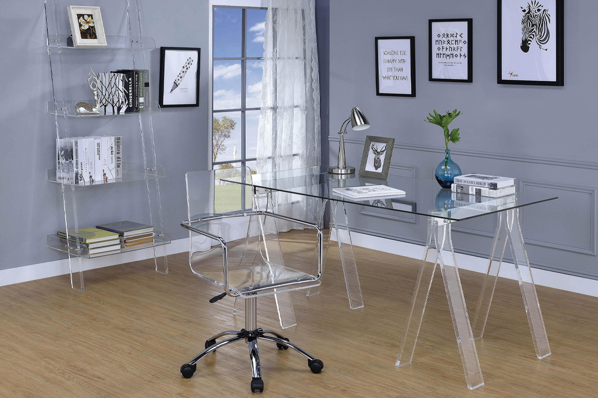 Amaturo Writing Desk With Glass Top Clear Acrylic