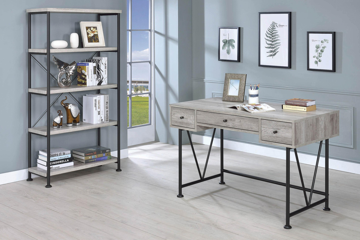 Analiese 3-Drawer Writing Desk Grey Driftwood And Black