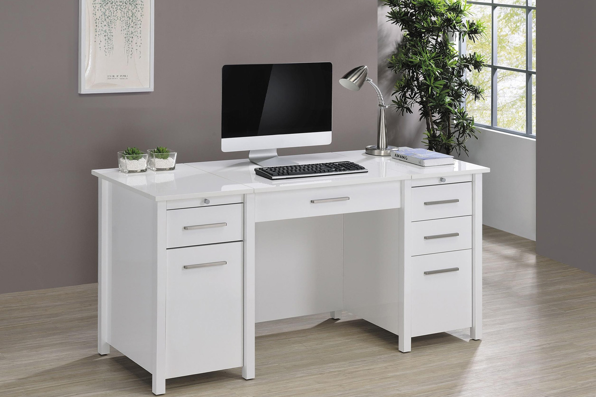 Dylan 4-Drawer Lift Top Contemporary Office Desk High Gloss White