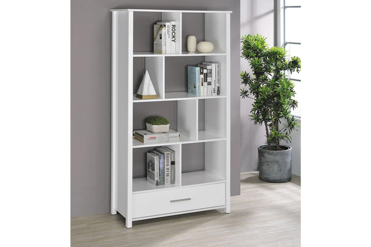 Dylan Contemporary Rectangular 8-Shelf Bookcase High Gloss White