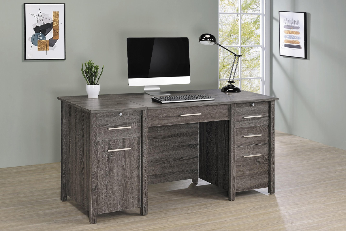 Dylan 4-Drawer Lift Top Contemporary Office Desk Weathered Grey