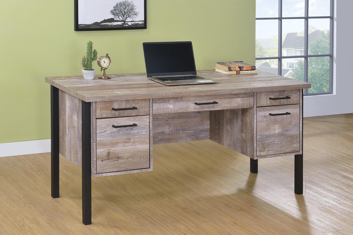 Samson 4-Drawer Office Desk Weathered Oak