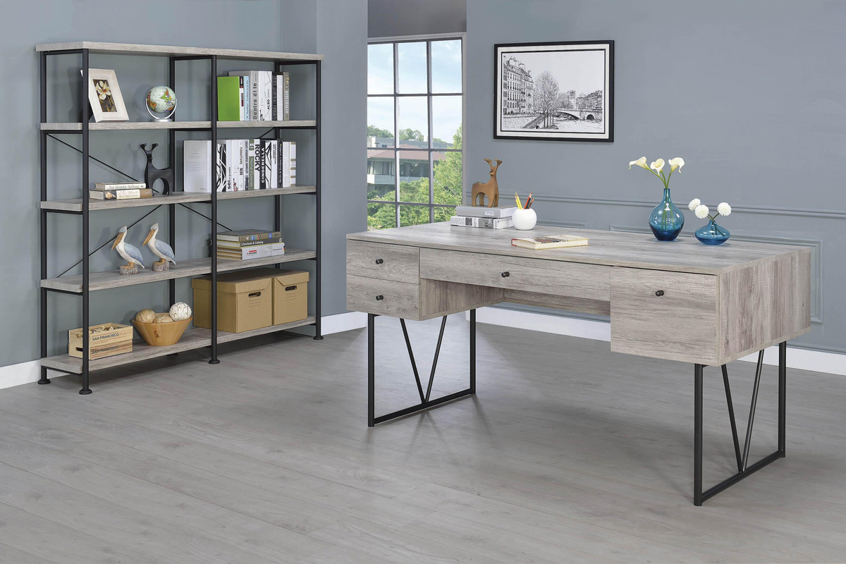 Analiese 4-Drawer Writing Desk Grey Driftwood