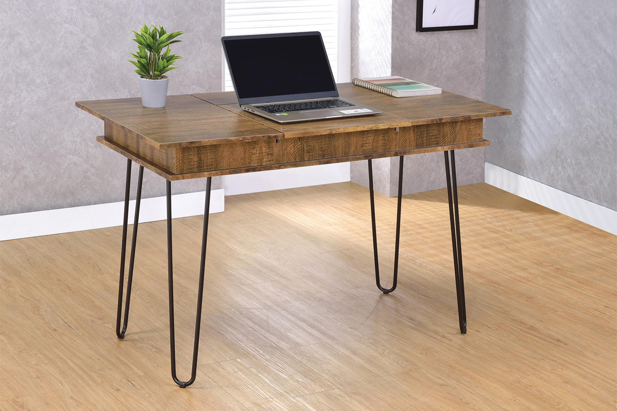 Sheeran Writing Desk With 4 Hidden Storages Rustic Amber